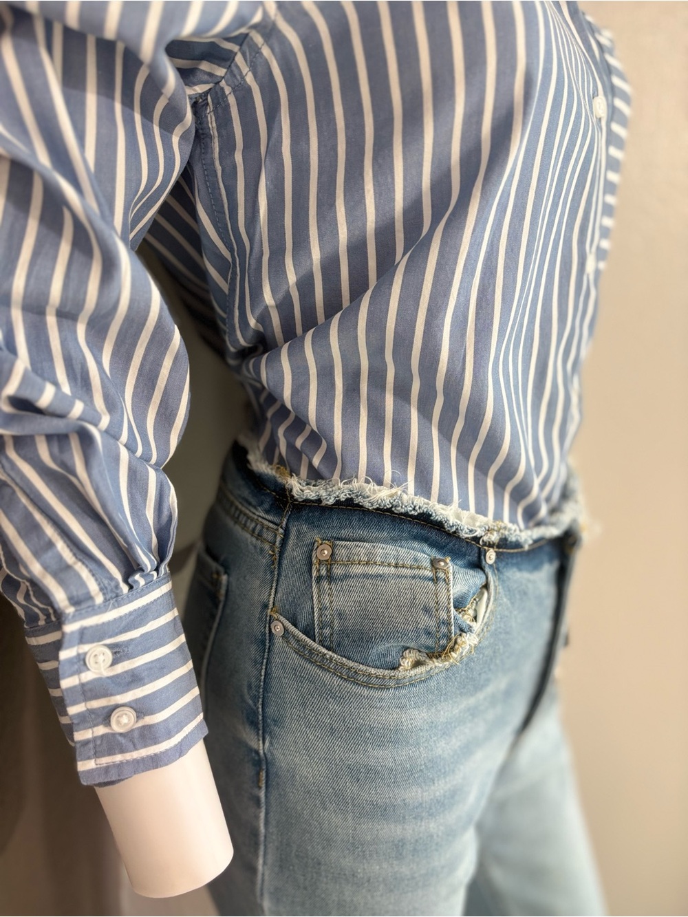Blue & White Striped Button-Down Shirt for Women - Picture 2 of 6